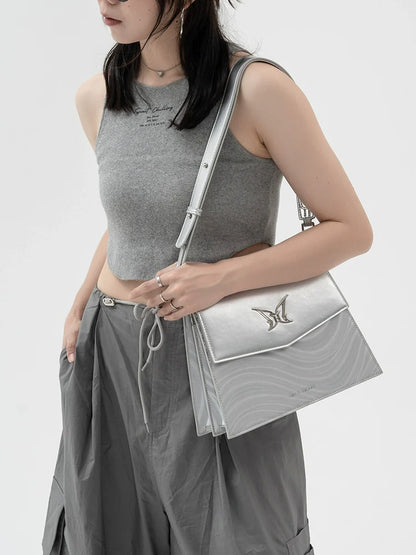Silver Butterfly Big Shoulder Bag