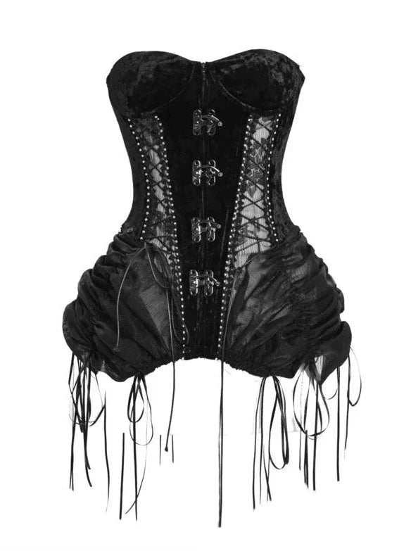 Hell Alice Gothic Dark Fishbone Strap Birdcage Corset Dress Set