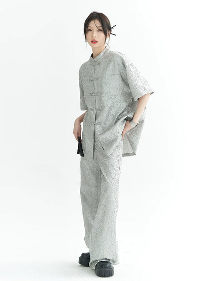 Sparkling Chinese-style Shirt Pants Suit