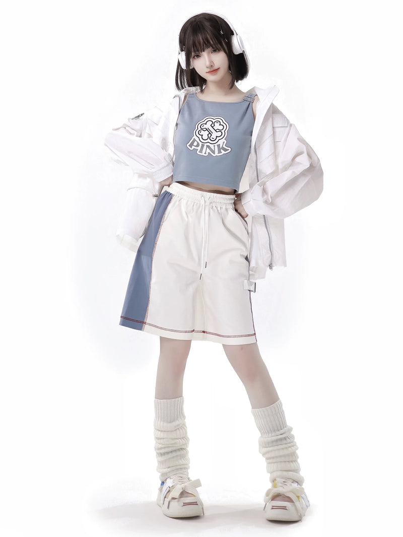 Summer Invasion Sunscreen Skeleton Jacket Blue White Fresh Color Suit