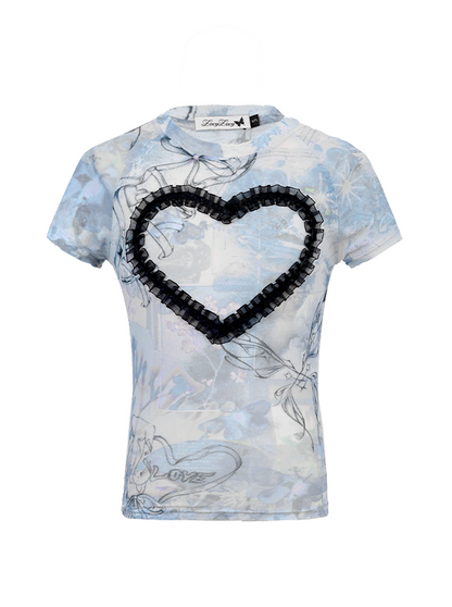 Heart Slim Top + Side Ribbon Shorts