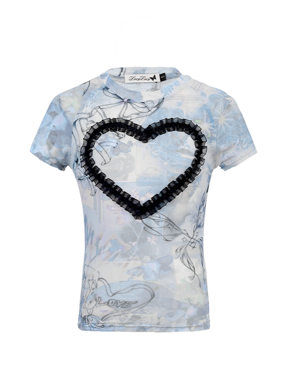 Heart Slim Top + Side Ribbon Shorts