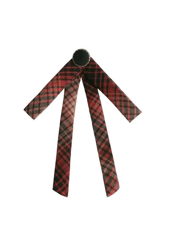Retro Suit Black Ruffle Sleeve Shirt + Plaid Ruffle Shoulder Layered Dress + Ribbon Accessories [pre-order]