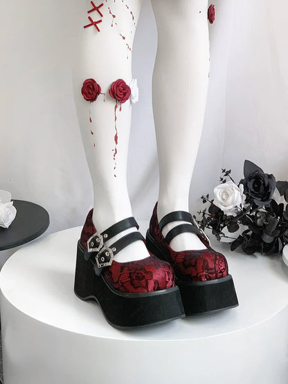 Retro Round Toe Gothic Punk Platform Shoes [matte/lace]