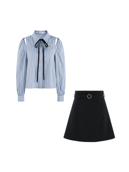 Blue Stripe Off-shoulder Crop Set