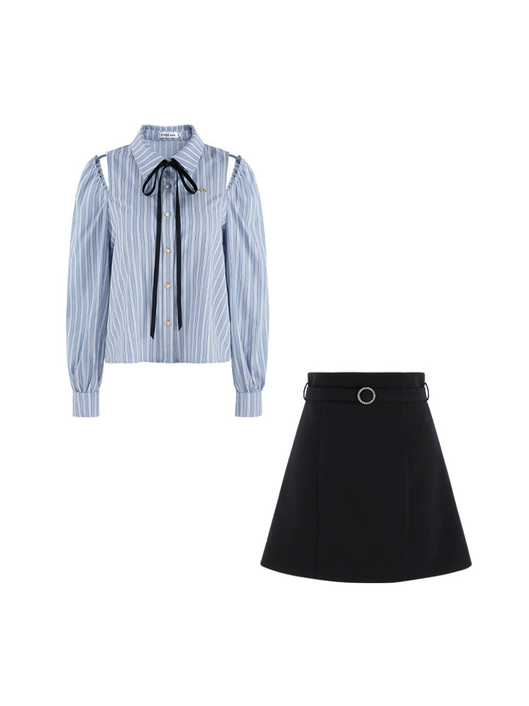 Blue Stripe Off-shoulder Crop Set