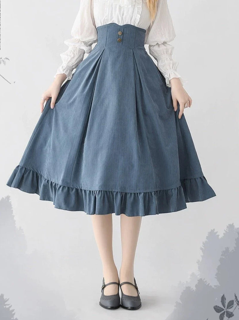 Classical Retro Blouse + Colored Vest + Flared Long Skirt