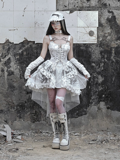 Lace-up Camisole White Gothic Dress