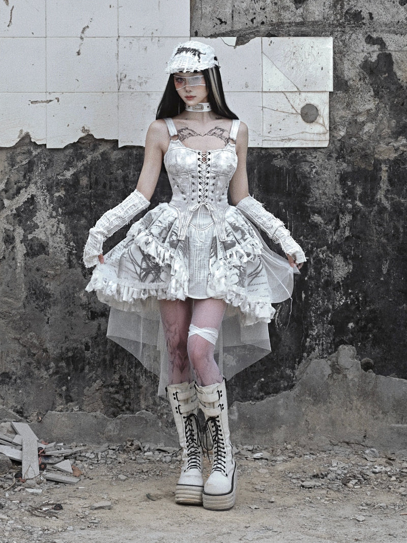 Lace-up Camisole White Gothic Dress
