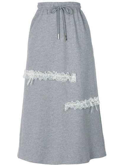 Lace Embroidery Gray Zip Hoodie + Gray Long Skirt [pre-order]