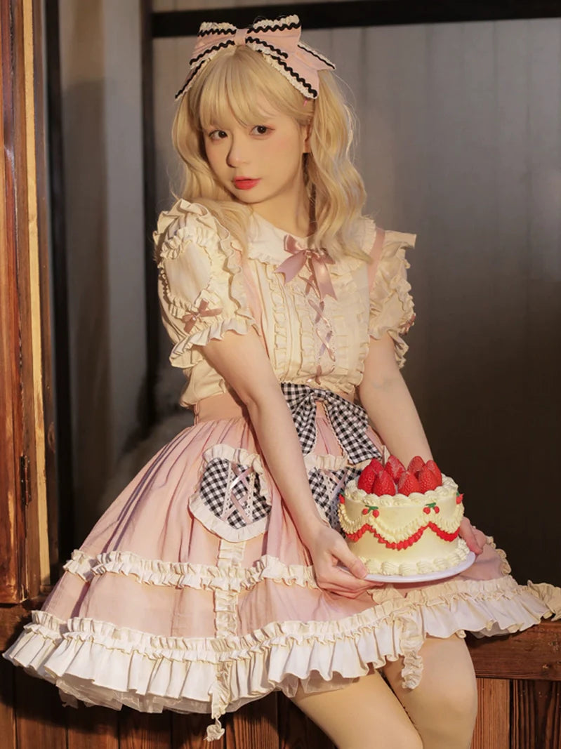 Sweet Lace-up Blouse + Lolita Skirt