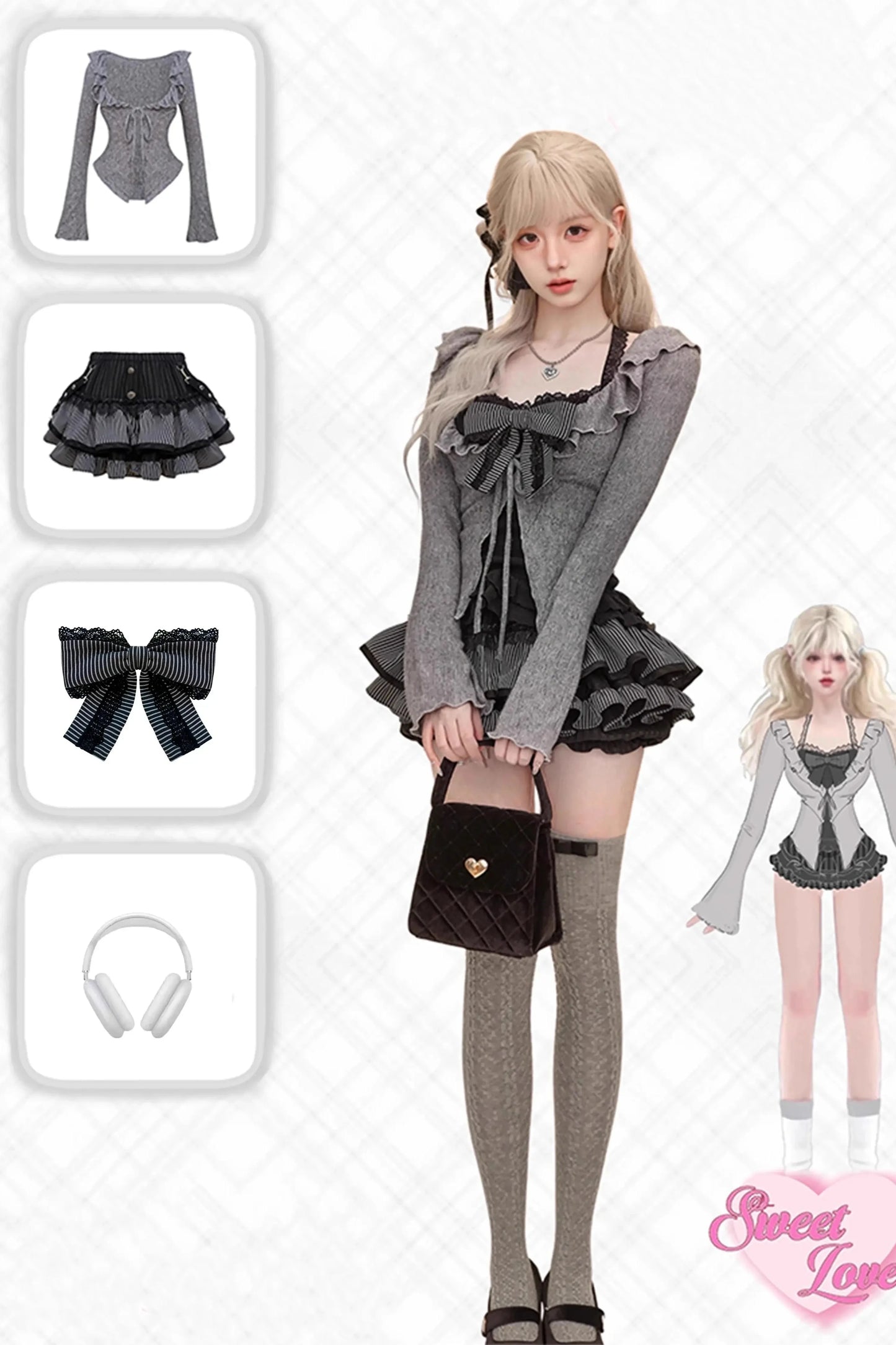 Black Lace Suspender Short Skirt Set
