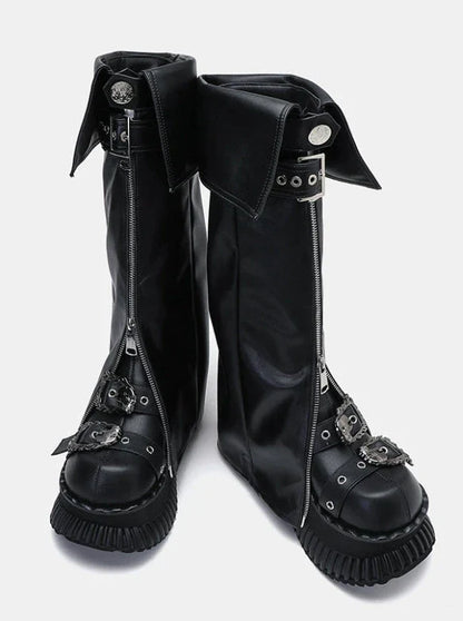 Punk Platform Muffin Shoes + Flap Leather Zip Leg Cover Set