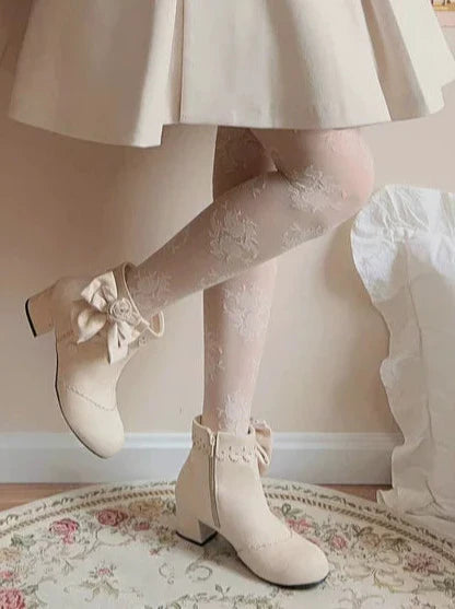 Drop Rose Lace Ribbon Lolita Short Boots