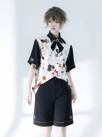 Flower Drunk Retro Print Shirt + Embroidery Shorts [pre-order]