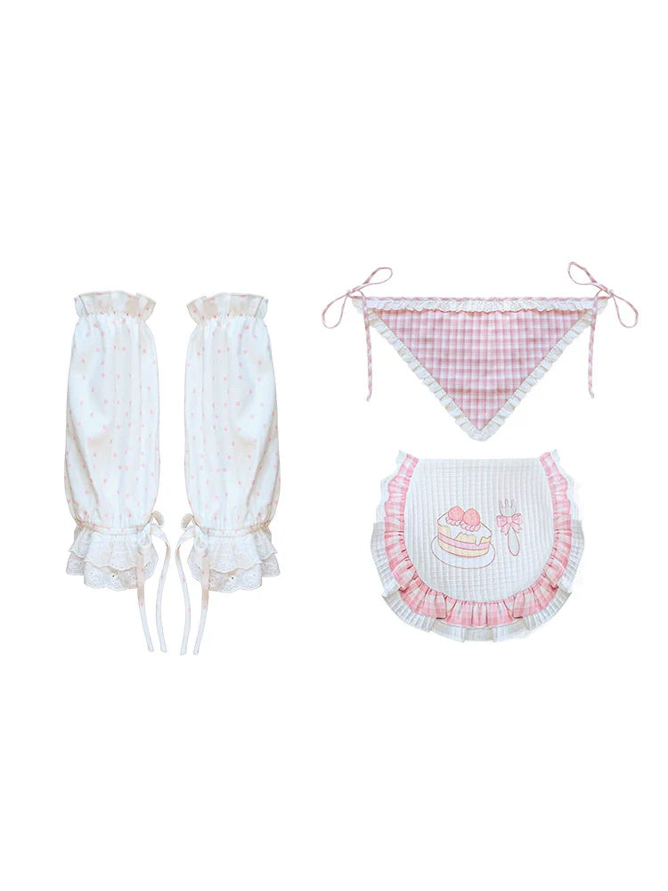 Doll Style Top + Check Dot Sweet Skirt + Apron + Sleeves + Turban
