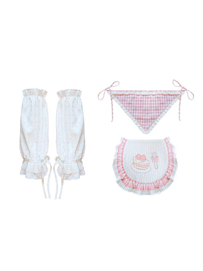 Doll Style Top + Check Dot Sweet Skirt + Apron + Sleeves + Turban