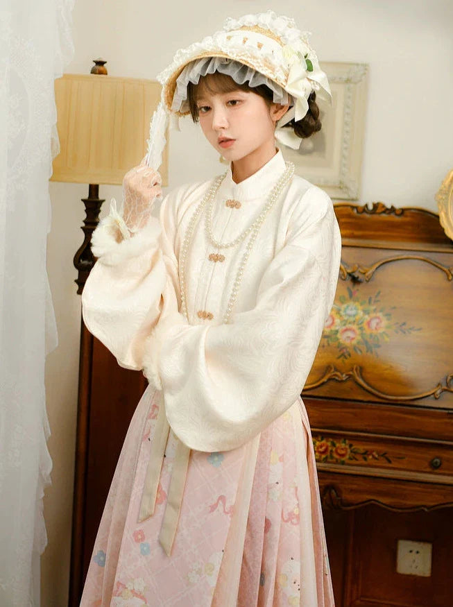 Chinese-style Retro Sheep Fur Vest + Pleated Skirt