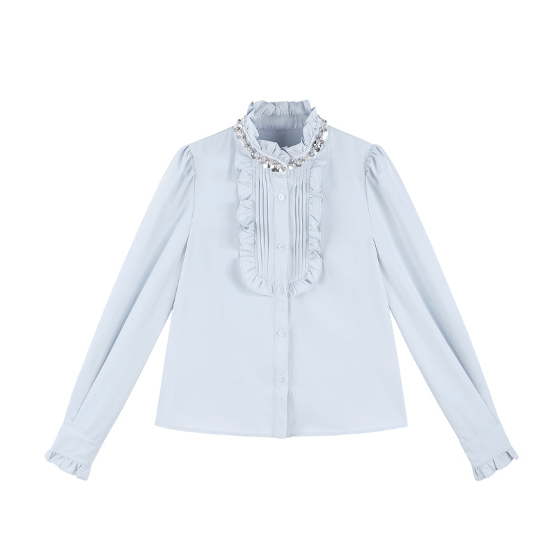Blue Stand Collar French Top Set
