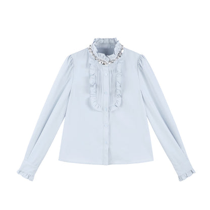 Blue Stand Collar French Top Set