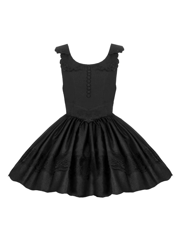 Night Traveler Classic Black Gothic Lace Jacket Dress + Ruffle White Blouse and Black Dress