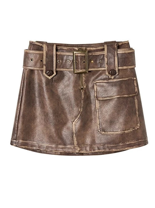 Washed Leather Over Jacket + Short Skirt