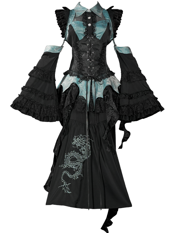 [pre-order] Chinese-style Gothic Subculture Fishtail Skirt + Top + Waist Corset