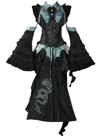 [pre-order] Chinese-style Gothic Subculture Fishtail Skirt + Top + Waist Corset