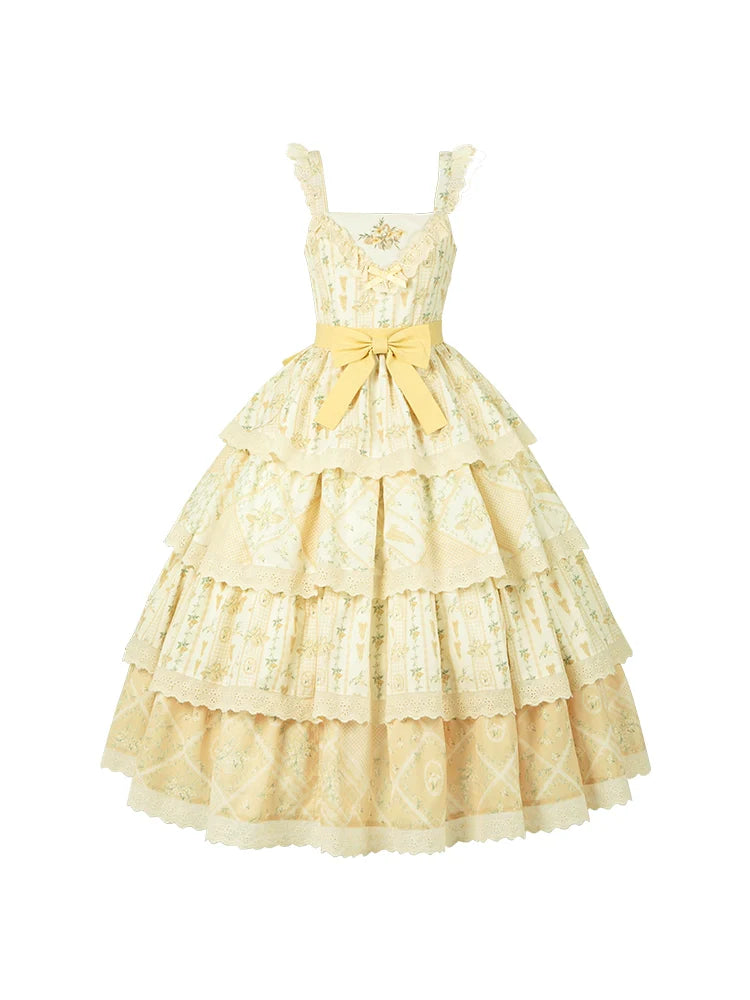 Pastoral Lily Embroidery Print Ruffle Strap Tiered Shawl Dress [pre-order]