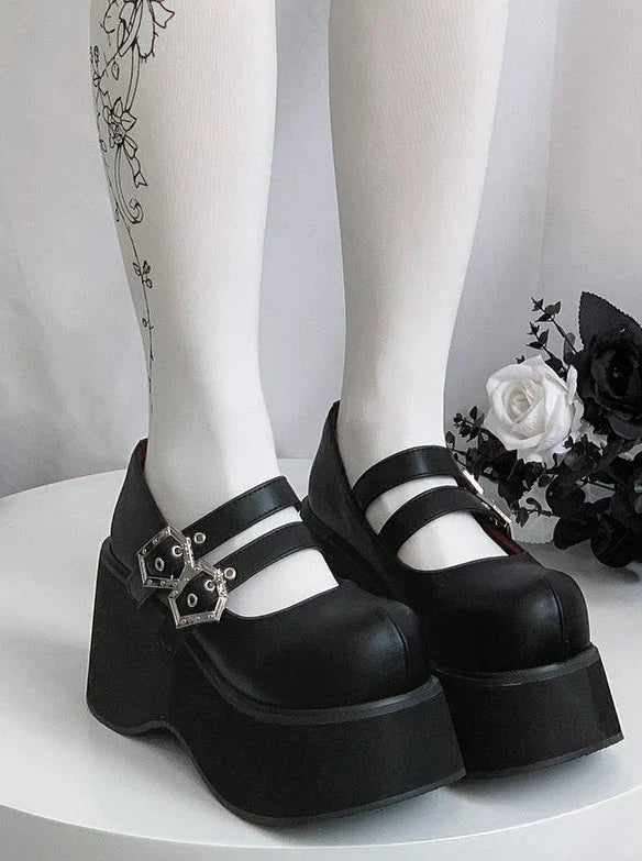 Retro Round Toe Gothic Punk Platform Shoes [matte/lace]