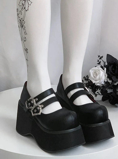Retro Round Toe Gothic Punk Platform Shoes [matte/lace]