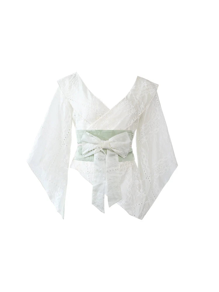 Sweet Chinese-style Cardigan + Sleeveless Top + Pleated Skirt