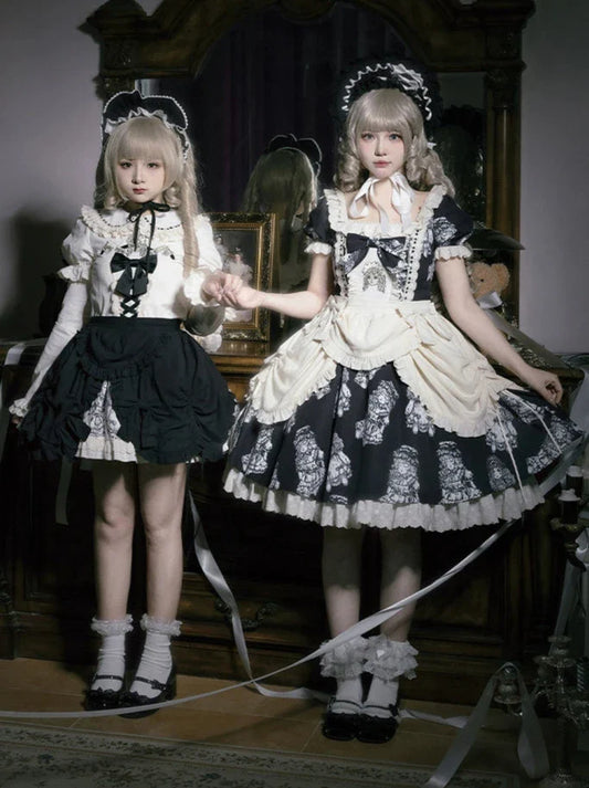Night of Dolls Print Embroidery Dress Set