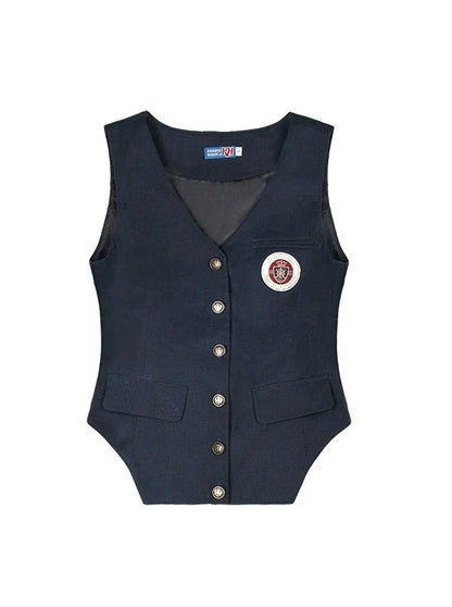 Slim Retro College Vest + Shirt + Pleated Skirt