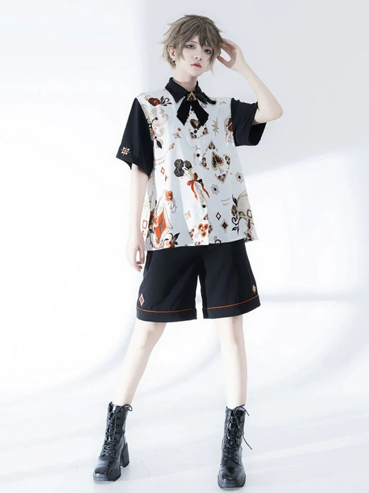 Flower Drunk Retro Print Shirt + Embroidery Shorts [pre-order]