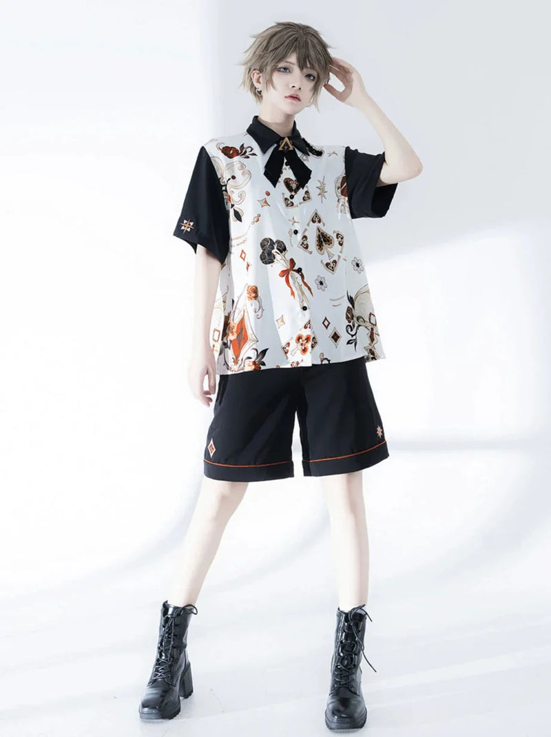 Flower Drunk Retro Print Shirt + Embroidery Shorts [pre-order]