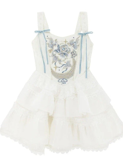 Ballet Style Fishbone Suspender Dress + Sheer Blue Skirt