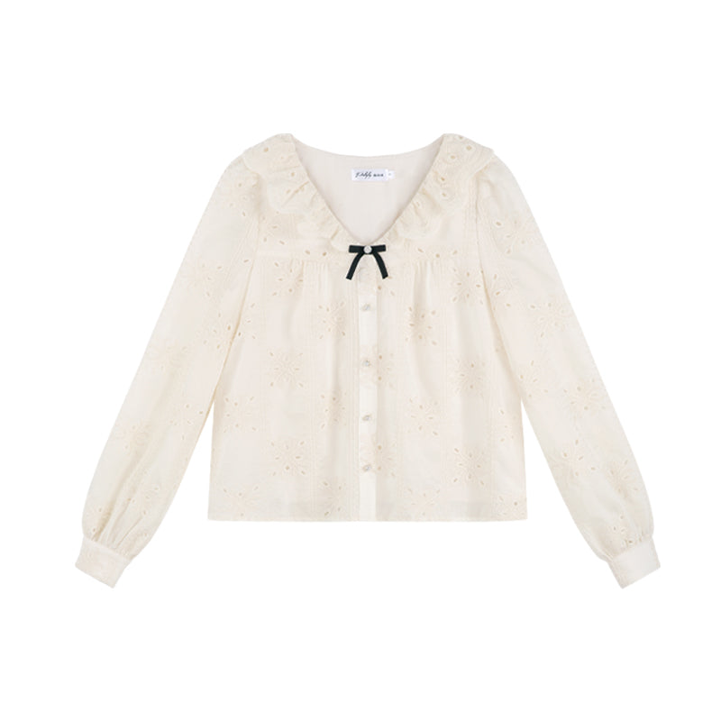 Apricot Ruffle Long Sleeve Shirt Set