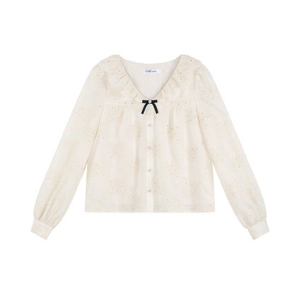 Apricot Ruffle Long Sleeve Shirt Set