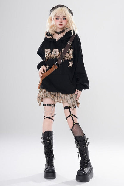 Retro Fleece Hooded Top Set