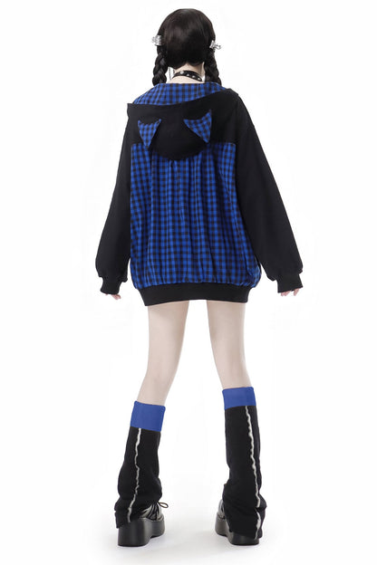 Blue Grid Cat Ear Set
