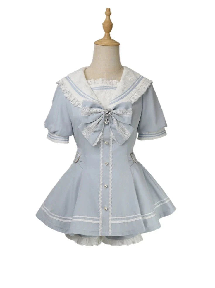 [pre-order] Sailor Collar Peplum Top + Shorts