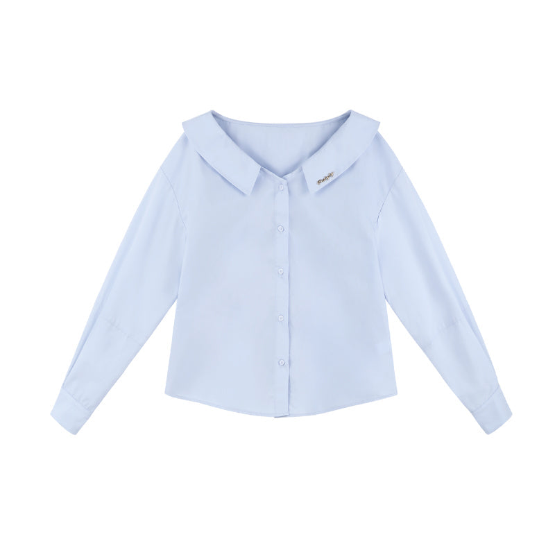 Blue Neck French Loose Shirt Set