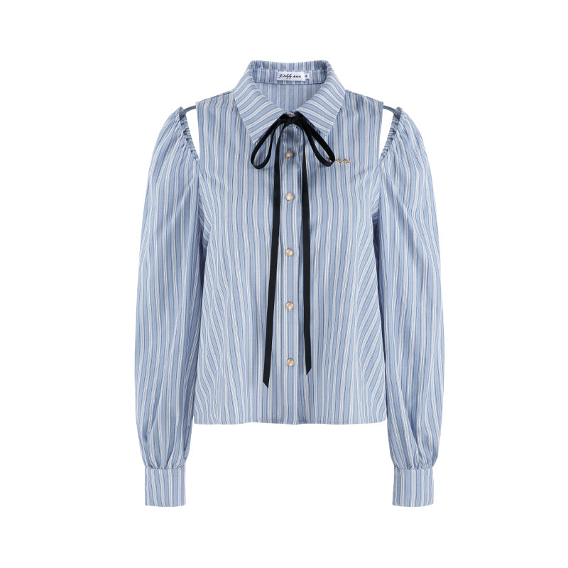 Blue Stripe Off-shoulder Crop Set