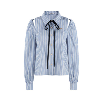 Blue Stripe Off-shoulder Crop Set
