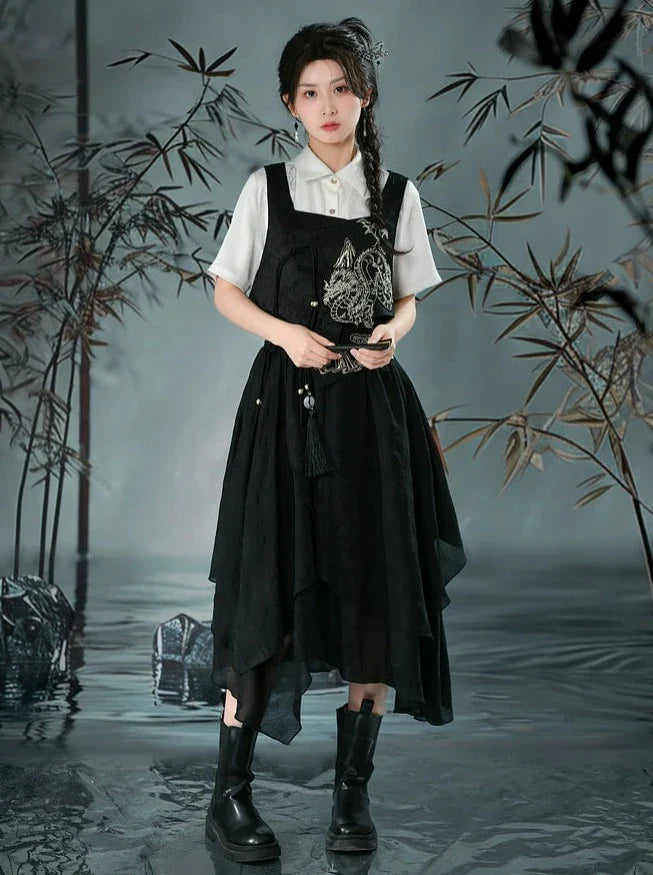 [pre-order] Retro Chinese-style Vest + Shirt + Asymmetric Skirt