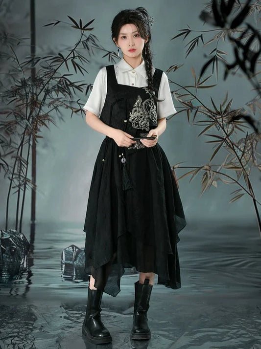 [pre-order] Retro Chinese-style Vest + Shirt + Asymmetric Skirt