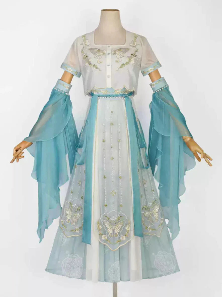 Blue Falling Sea Chinese-style Embroidery Fairy Suit