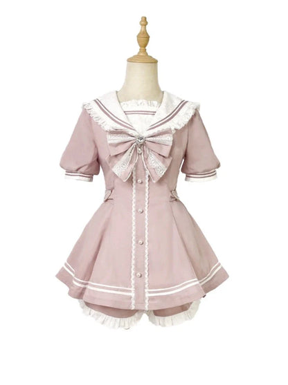 [pre-order] Sailor Collar Peplum Top + Shorts