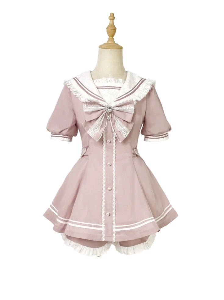 [pre-order] Sailor Collar Peplum Top + Shorts